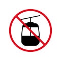 Ban Cable Car Black Silhouette Icon. Mountain Gondola Forbidden Pictogram. Restricted Cableway Red Stop Circle Symbol Royalty Free Stock Photo