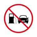 Ban Car Petrol Station Black Silhouette Icon. Forbidden Gas Station Pictogram. Prohibited Gasoline Refueling Service Red Royalty Free Stock Photo