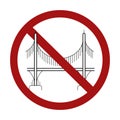 Ban on the construction of bridges. Outline drawing of a bridge on columns in a sign of prohibition. Vector prohibition sign