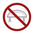 Ban on the construction of bridges. Outline drawing of a bridge on columns in a sign of prohibition. Vector prohibition sign