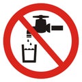 Ban drinking, faucet, red circle frame, vector icon.