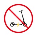 Ban Electronic Kick Scooter Black Silhouette Icon. Forbid Electrical Power Kick Scooter Pictogram. Electricity Transport