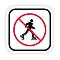 Ban Entry in Roller Skate Black Silhouette Icon. Caution Forbidden Rollerskate Pictogram. Man in Roll Red Stop Circle