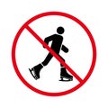 Ban Figure Skating Black Silhouette Icon. Man Skater Forbidden Pictogram. Person in Ice Skate Shoe Red Stop Circle Royalty Free Stock Photo