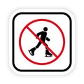 Ban Figure Skating Black Silhouette Icon. Man Skater Forbidden Pictogram. Person in Ice Skate Shoe Red Stop Circle Royalty Free Stock Photo
