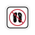 Ban Flip Flop Slipper Summer Black Silhouette Icon. Forbidden Beach Sandal Pictogram. Warning No Casual Foot Red Stop