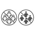 Ban on gathering people line and solid icon. Social Distancing symbol, outline style pictogram on white background