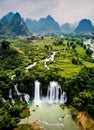 Ban Gioc Detian waterfall on China and Vietnam border aerial vie Royalty Free Stock Photo