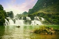 Ban Gioc waterfall in Cao Bang, Viet Nam - The waterfalls are located in an area of mature karst formations were the original