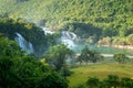 Ban Gioc waterfall with rice field in harvest time in Cao Bang, Vietnam Royalty Free Stock Photo