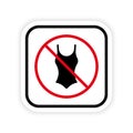 Ban Girl Summer Swimwear Black Silhouette Icon. Forbidden Pictogram. No Women One Piece Bikini Swimsuit Red Stop Circle