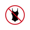 Ban Girl Summer Swimwear Black Silhouette Icon. Forbidden Pictogram. No Women One Piece Bikini Swimsuit Red Stop Circle
