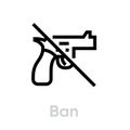 Ban gun shot icon. Editable line vector.
