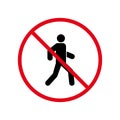 Ban Man Pedestrian Walk Through Street Black Silhouette Icon. People Entry Forbidden Pictogram. Prohibited Pedestrian