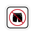 Ban Men Bermuda Summer Short Black Silhouette Icon. Forbid Sport Jeans Boy Short Pictogram. No Clothing Stop Red Sign