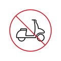 Ban Moped Delivery Zone Black Line Icon. Scooter Forbidden Outline Pictogram. Fast Motorcycle Red Stop Circle Symbol. No Royalty Free Stock Photo