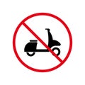 Ban Moped Delivery Zone Black Silhouette Icon. Scooter Forbidden Pictogram. Fast Motorcycle Red Stop Circle Symbol. No