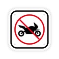 Ban Motorcycle Black Silhouette Icon. Restricted Motorbike Parking Forbidden Pictogram. Prohibited Moto Bike Red Stop