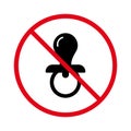 Ban Pacifier Black Silhouette Icon. Forbidden Nipple Pacify Child Pictogram. Caution Baby Sucker Red Stop Circle Symbol