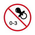 Ban Pacifier for Child Under Age 3 Black Silhouette Icon. Forbid Baby 3 Years Pictogram. Danger Toy Sucker Stop Symbol