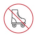 Ban Rollerskate Black Line Icon. Sport Footwear Red Stop Circle Symbol. Forbidden Roller Skate Pictogram. No Allowed