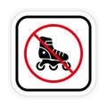 Ban Rollerskate Black Silhouette Icon. Forbidden Roller Skate Pictogram. Sport Footwear Red Stop Circle Symbol. No