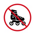 Ban Rollerskate Black Silhouette Icon. Forbidden Roller Skate Pictogram. Sport Footwear Red Stop Circle Symbol. No