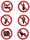 Ban signs on dogs, smoking, food, drinking, camera