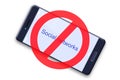 Ban Social Networks. Mobile phone with an inscription, Social Networks, and a ban icon. Isolated. The concept of the prohibition