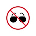 Ban Sun Glasses Summer Black Silhouette Icon. Caution Forbid Dark Sunglasses Beach Pictogram. No Allowed Sun Glasses Royalty Free Stock Photo