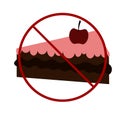 Ban on sweets. Cherry and chocolate cake. Diet for diabetics and overweight people. Control of calories and carbohydrates