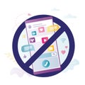Ban on use of mobile phone. Warning sign, please turn off your smartphone. Prohibition use of social networks and the Internet. Royalty Free Stock Photo