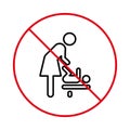 Ban Woman Baby Room Black Line Icon. Prohibited Zone Care Child Diaper Red Stop Outline Symbol. Forbidden Mother Change