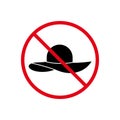 Ban Zone for Straw Woman Hat Summer Travel Vacation Black Silhouette Icon. Forbid Sun Female Hat Beach Pictogram. No