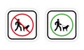 Ban Zone for Walking Dog Black Silhouette Icon. Male and Pet on Leash Walk Forbidden Pictogram. Prohibit Stroll Red Stop Royalty Free Stock Photo