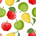 Pear, apples seamless pattern. Food vector illustration in cartoon simple flat style. Royalty Free Stock Photo