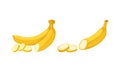 Banana as Elongated, Edible Fruit Covered with Yellow Rind Vector Set