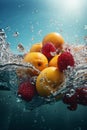 clean healthy green fruit water vitamin background drop strawberry food fresh. Generative AI. Royalty Free Stock Photo