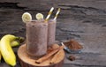 Banana blended chocolate yogurt smoothies milk high protein drinks brown.