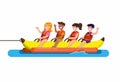 People ride on a banana boat, water sport in beach. cartoon flat illustration vector isolated in white background Royalty Free Stock Photo