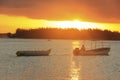 Banana boat in Boca Chica bay at sunset Royalty Free Stock Photo