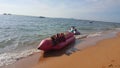 Banana boat lay on the beach, Holiday in Pattaya, Thailand