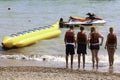 Holiday fun on banana boat Royalty Free Stock Photo