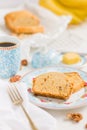 Banana bread on a beautiful breakfat scene Royalty Free Stock Photo