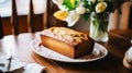 Banana bread in English country cottage, home decor and flowers, baking food and easy gluten-free recipe idea for menu, food blog Royalty Free Stock Photo