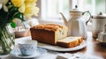 Banana bread in English country cottage, home decor and flowers, baking food and easy gluten-free recipe idea for menu, food blog Royalty Free Stock Photo