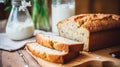 Banana bread in English country cottage, home decor and flowers, baking food and easy gluten-free recipe idea for menu, food blog Royalty Free Stock Photo