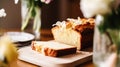 Banana bread in English country cottage, home decor and flowers, baking food and easy gluten-free recipe idea for menu, food blog Royalty Free Stock Photo