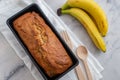 Banana Bread Loaf Sliced On Wooden Table Royalty Free Stock Photo