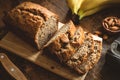 Banana Bread Loaf On Wooden Table Royalty Free Stock Photo